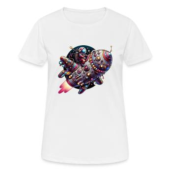 Fantasievolles skurriles Raumschiff mit Astronaut - Frauen T-Shirt atmungsaktiv - Weiß - Vorne - AI Model Female 172 dark (172cm)