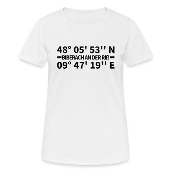 Biberach an der Riß Koordinaten - Frauen T-Shirt atmungsaktiv - Weiß - Vorne - AI Model Female 172 dark (172cm)