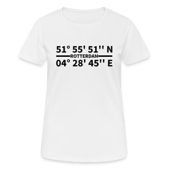 Rotterdam Koordinaten - Frauen T-Shirt atmungsaktiv - Weiß - Vorne - AI Model Female 172 dark (172cm)