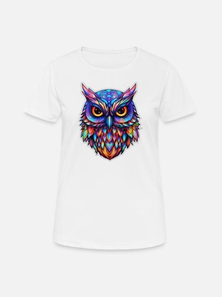 Luminous Nocturne: Splendeur holographique du hibou - T-shirt respirant Femme - blanc