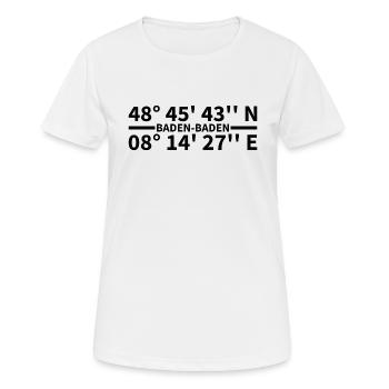 Baden-Baden Koordinaten - Frauen T-Shirt atmungsaktiv - Weiß - Vorne - AI Model Female 172 dark (172cm)