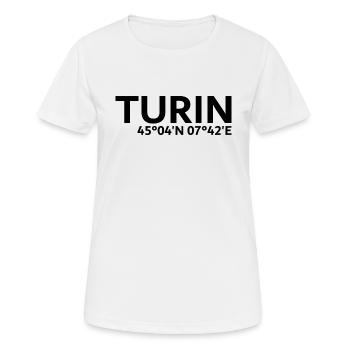 Coordonnées de Turin - T-shirt respirant Femme - blanc - Devant - AI Model Female 172 dark (172cm)