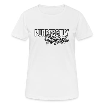 Purrfectly Stylish Cat Zitat Cat Lover - Frauen T-Shirt atmungsaktiv - Weiß - Vorne - AI Model Female 172 dark (172cm)