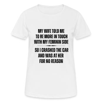 Drôle ma femme Blagues Papa Blagues Cadeau - T-shirt respirant Femme - blanc - Devant - AI Model Female 172 dark (172cm)