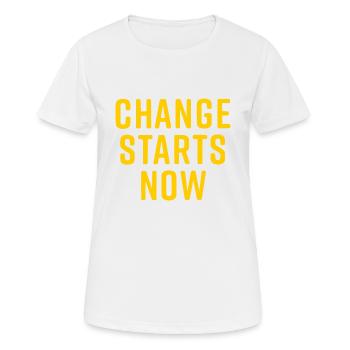 change starts now - Frauen T-Shirt atmungsaktiv - Weiß - Vorne - AI Model Female 172 dark (172cm)