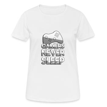 GAMERS NEVER SLEEP + Controller - Gaming - Frauen T-Shirt atmungsaktiv - Weiß - Vorne - AI Model Female 172 dark (172cm)