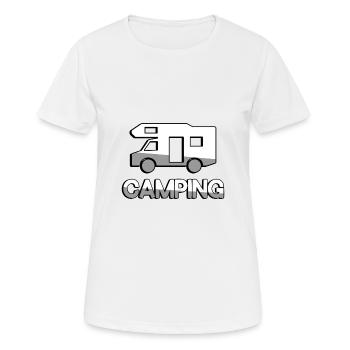 CAMPING + Wohnwagen - Camping - Frauen T-Shirt atmungsaktiv - Weiß - Vorne - AI Model Female 172 dark (172cm)