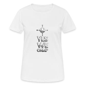 YES WE CAMP + Kompass - Camping - Frauen T-Shirt atmungsaktiv - Weiß - Vorne - AI Model Female 172 dark (172cm)