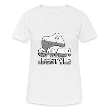 GAMER LIFESTYLE + Contrôleur - Jeux - T-shirt respirant Femme - blanc - Devant - AI Model Female 172 dark (172cm)