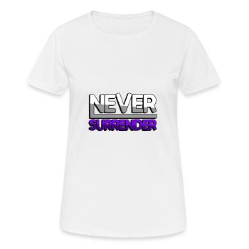 NEVER SURRENDER (Lila) - Gaming - Frauen T-Shirt atmungsaktiv - Weiß - Vorne - AI Model Female 172 dark (172cm)