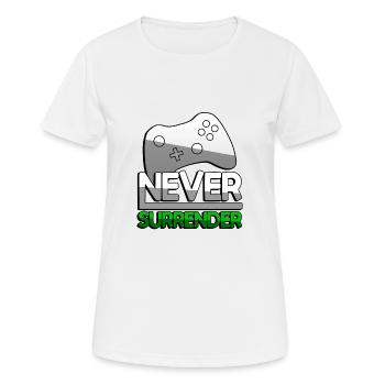 NEVER SURRENDER (Grün) + Controller - Gaming - Frauen T-Shirt atmungsaktiv - Weiß - Vorne - AI Model Female 172 dark (172cm)
