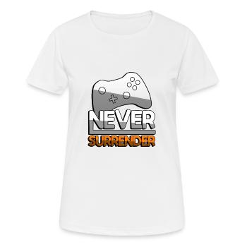 NEVER SURRENDER (Orange) + Controller - Gaming - Frauen T-Shirt atmungsaktiv - Weiß - Vorne - AI Model Female 172 dark (172cm)