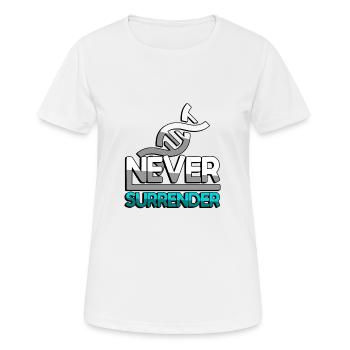 NEVER SURRENDER (Türkis) + DNA - Gaming - Frauen T-Shirt atmungsaktiv - Weiß - Vorne - AI Model Female 172 dark (172cm)