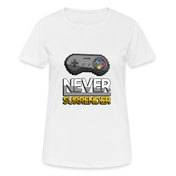 NEVER SURRENDER (Gelb) + SNES Controller - Gaming - Frauen T-Shirt atmungsaktiv - Weiß - Vorne - AI Model Female 172 dark (172cm)