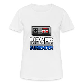 NEVER SURRENDER (Blau) + NES Controller - Gaming - Frauen T-Shirt atmungsaktiv - Weiß - Vorne - AI Model Female 172 dark (172cm)