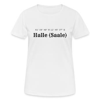 Halle (Saale) coordinates - Women's Breathable T-Shirt - white - Front - AI Model Female 172 dark (172cm)