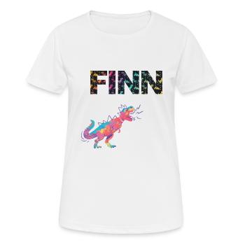 FINN - Schöner Jungen Name mit Dinosaurier - Frauen T-Shirt atmungsaktiv - Weiß - Vorne - AI Model Female 172 dark (172cm)