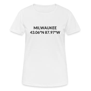 Milwaukee, Wisconsin, United States Coordinates - Women's Breathable T-Shirt - white - Front - AI Model Female 172 dark (172cm)