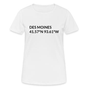 Des Moines, Iowa, USA Coordinates - Women's Breathable T-Shirt - white - Front - AI Model Female 172 dark (172cm)