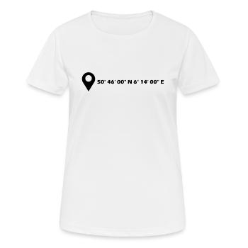 Stolberg (Rheinland) Koordinaten - Frauen T-Shirt atmungsaktiv - Weiß - Vorne - AI Model Female 172 dark (172cm)