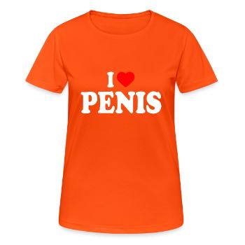 I love penis - T-shirt respirant Femme - orange néon - Devant - AI Model Female 172 dark (172cm)