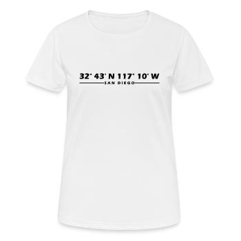 San Diego Koordinaten - Frauen T-Shirt atmungsaktiv - Weiß - Vorne - AI Model Female 172 dark (172cm)