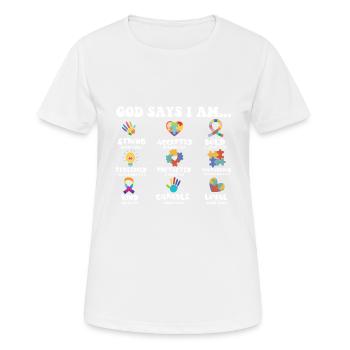 Dieu dit que je suis fort sensibilisation à l’autisme Asperger - T-shirt respirant Femme - blanc - Devant - AI Model Female 172 dark (172cm)