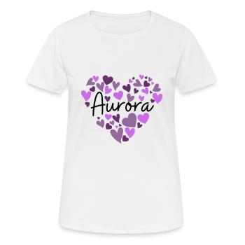 J’adore les cœurs Aurora en violet - T-shirt respirant Femme - blanc - Devant - AI Model Female 172 dark (172cm)