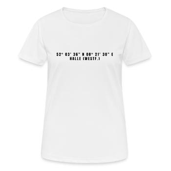 Halle (Westphalie) Coordonnées Rhénanie-du-Nord-Westphalie - T-shirt respirant Femme - blanc - Devant - AI Model Female 172 dark (172cm)