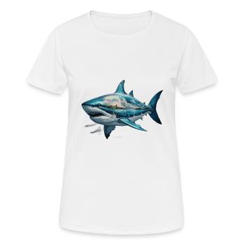 Cooler Hai Meereslandschaft Gemälde Kunst - Frauen T-Shirt atmungsaktiv - Weiß - Vorne - AI Model Female 172 dark (172cm)