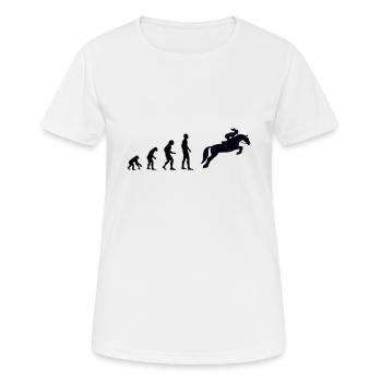 Evolution - Reiterin - Frauen T-Shirt atmungsaktiv - Weiß - Vorne - AI Model Female 172 dark (172cm)