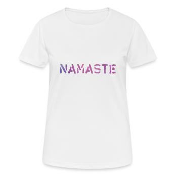 Yoga NAMASTE Typo Stencil Aquarell Purple - Frauen T-Shirt atmungsaktiv - Weiß - Vorne - AI Model Female 172 dark (172cm)