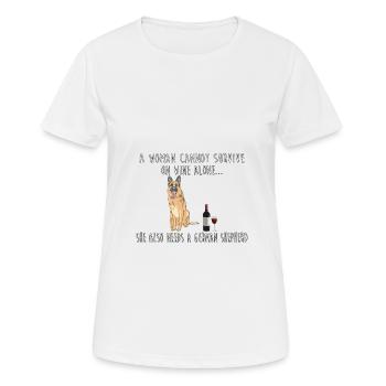 A woman needs wine and a German Shepherd - Women's Breathable T-Shirt - white - Front - AI Model Female 172 dark (172cm)
