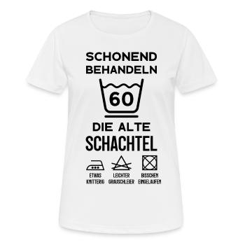 60. GEBURTSTAG SCHONEND BEHANDELN ALTE SCHACHTEL - Frauen T-Shirt atmungsaktiv - Weiß - Vorne - AI Model Female 172 dark (172cm)
