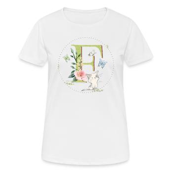Anfangsbuchstabe F mit Katze - Frauen T-Shirt atmungsaktiv - Weiß - Vorne - AI Model Female 172 dark (172cm)