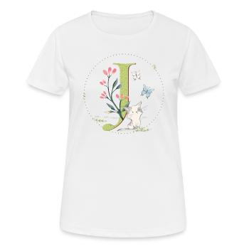 Anfangsbuchstabe J mit Katze - Frauen T-Shirt atmungsaktiv - Weiß - Vorne - AI Model Female 172 dark (172cm)