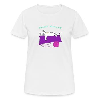 Chemise de couchage Sweet Dreams chat dort sur des oreillers - T-shirt respirant Femme - blanc - Devant - AI Model Female 172 dark (172cm)