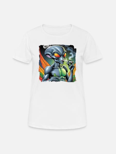 Alien raucht Joint - Frauen T-Shirt atmungsaktiv - Weiß