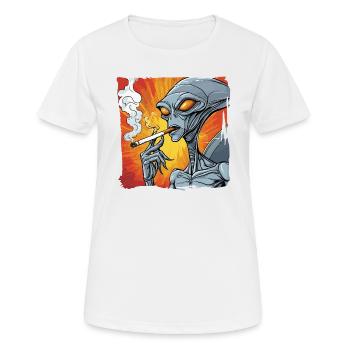 Kiffener Alien - Frauen T-Shirt atmungsaktiv - Weiß - Vorne - AI Model Female 172 dark (172cm)