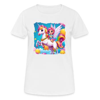 Einhorn mit Mädchen - Frauen T-Shirt atmungsaktiv - Weiß - Vorne - AI Model Female 172 dark (172cm)