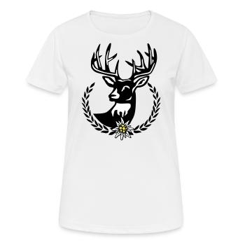 Hirsch Lorbeerkranz Wiesn Edelweiss - Frauen T-Shirt atmungsaktiv - Weiß - Vorne - AI Model Female 172 dark (172cm)