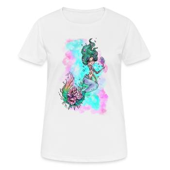 Elfi‘s Art Meerjungfrau mit Blüten - Frauen T-Shirt atmungsaktiv - Weiß - Vorne - AI Model Female 172 dark (172cm)