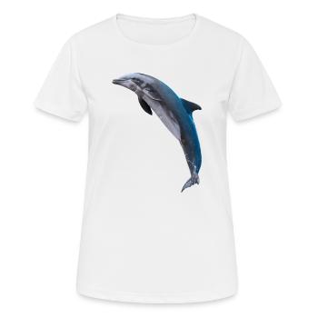 Dolphin jumping, Natural, left - Women's Breathable T-Shirt - white - Front - AI Model Female 172 dark (172cm)
