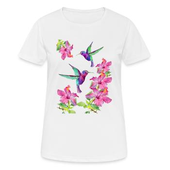 Hummingbirds fluttering between fuchsias - Women's Breathable T-Shirt - white - Front - AI Model Female 172 dark (172cm)