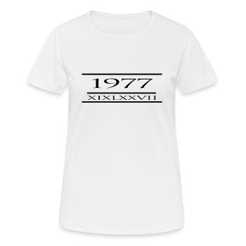 Geboren 1977 - Frauen T-Shirt atmungsaktiv - Weiß - Vorne - AI Model Female 172 dark (172cm)