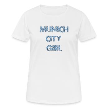 Munich City Girl logo avec un arrière-plan de Bavière - T-shirt respirant Femme - blanc - Devant - AI Model Female 172 dark (172cm)