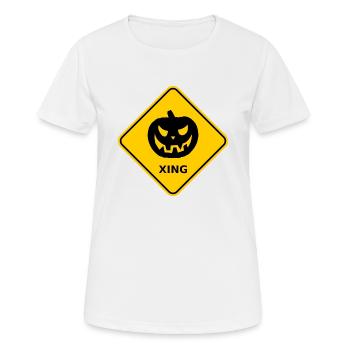 Warnschild "Kürbis Wildwechsel / Pumpkin Xing" - Frauen T-Shirt atmungsaktiv - Weiß - Vorne - AI Model Female 172 dark (172cm)