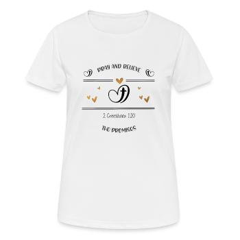 Christian Design croit aux promesses - T-shirt respirant Femme - blanc - Devant - AI Model Female 172 dark (172cm)