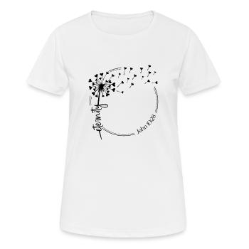 Christlicher Löwenzahn Design Ewigkeit Johannes 10,28 - Frauen T-Shirt atmungsaktiv - Weiß - Vorne - AI Model Female 172 dark (172cm)