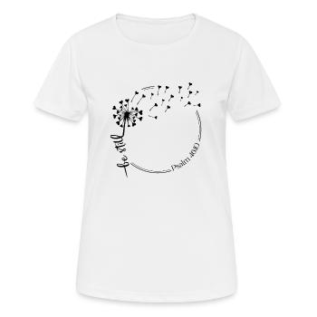 Christlicher Löwenzahn Design sei still Psalm 46:10 - Frauen T-Shirt atmungsaktiv - Weiß - Vorne - AI Model Female 172 dark (172cm)
